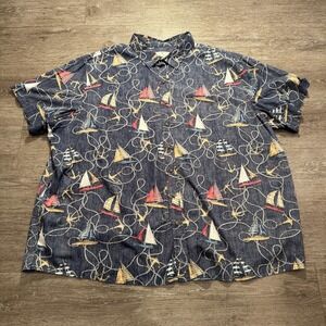 Oak Hill Shirt Mens‎ 3XL Blue Sailboat  Boat All Over Print Button Up Cotton